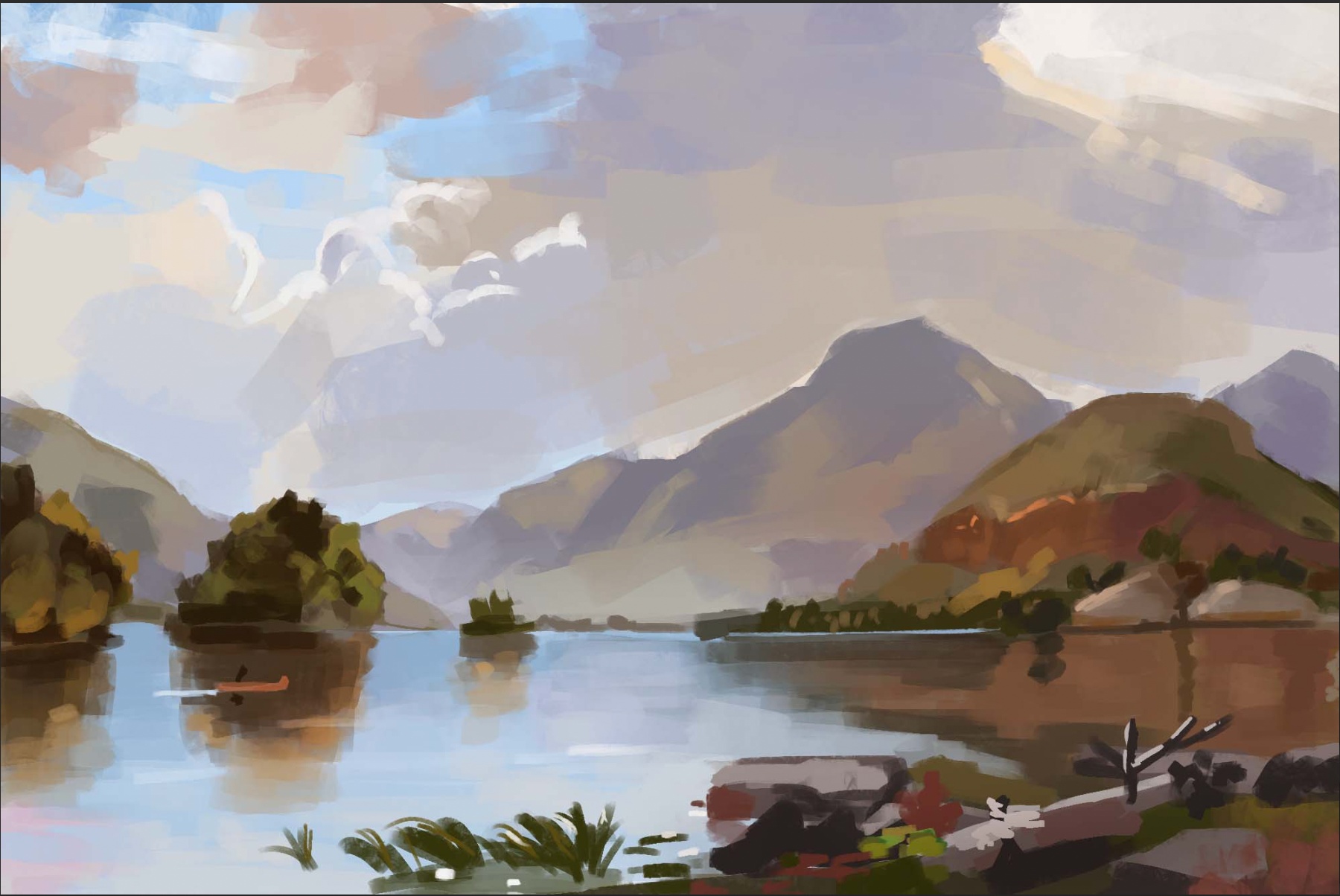 Mountain Lake — Pencil Sketch