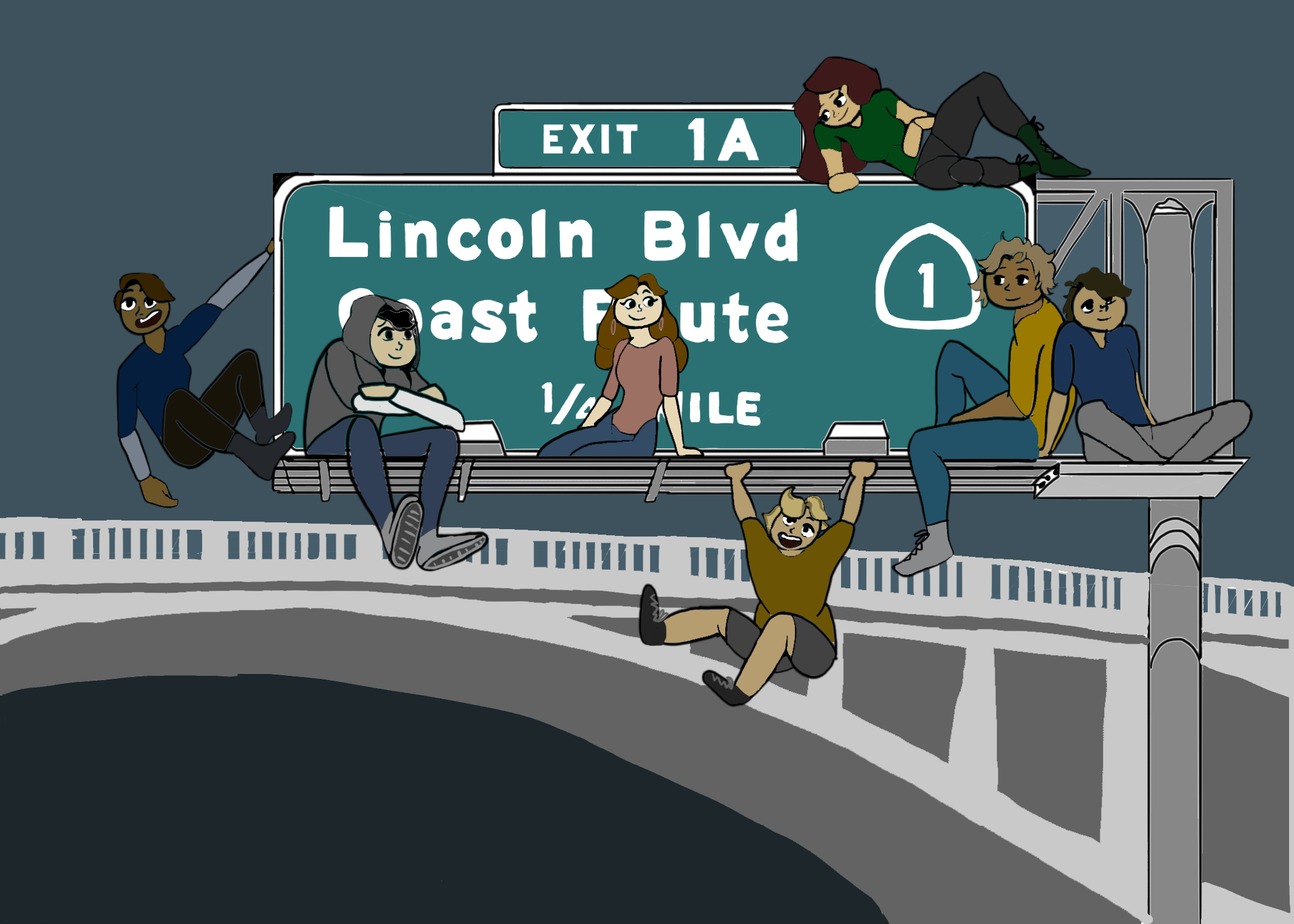 Character illustration — highway sign